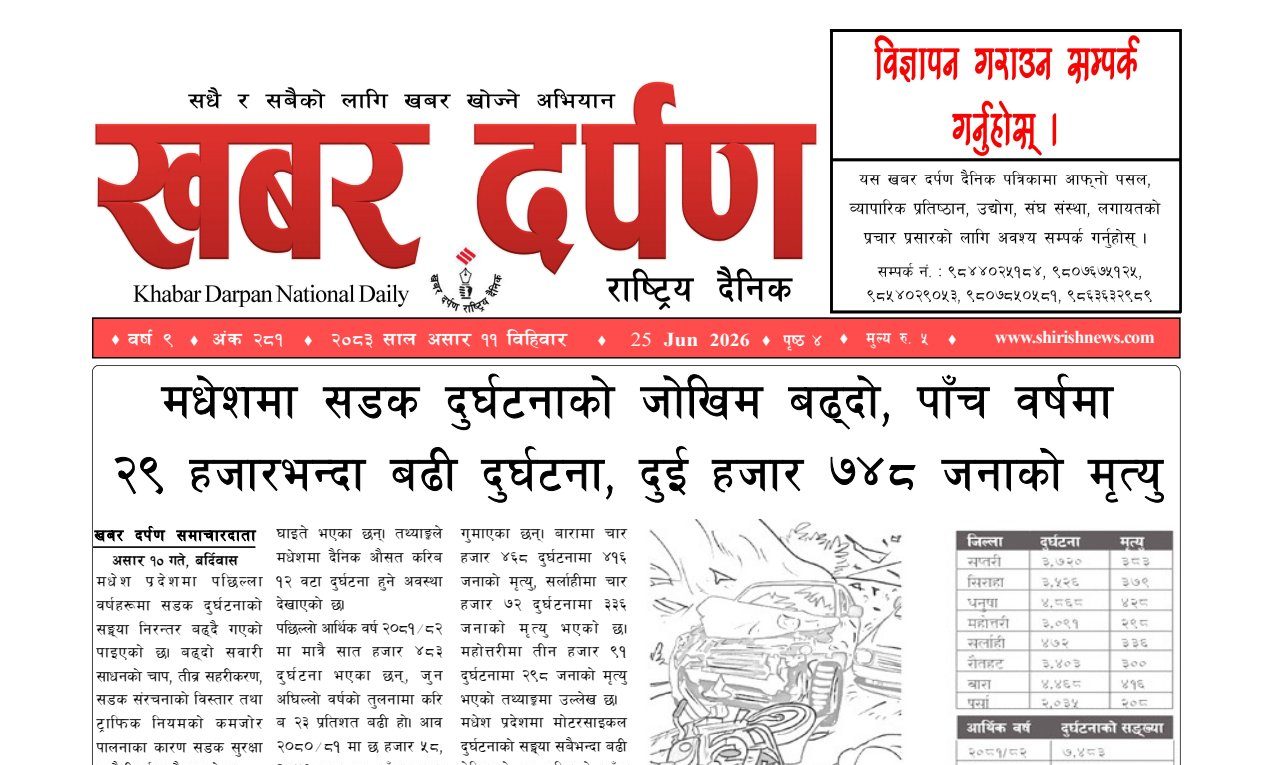 खबर दर्पण राष्ट्रिय दैनिक ११ गते असार २०८३