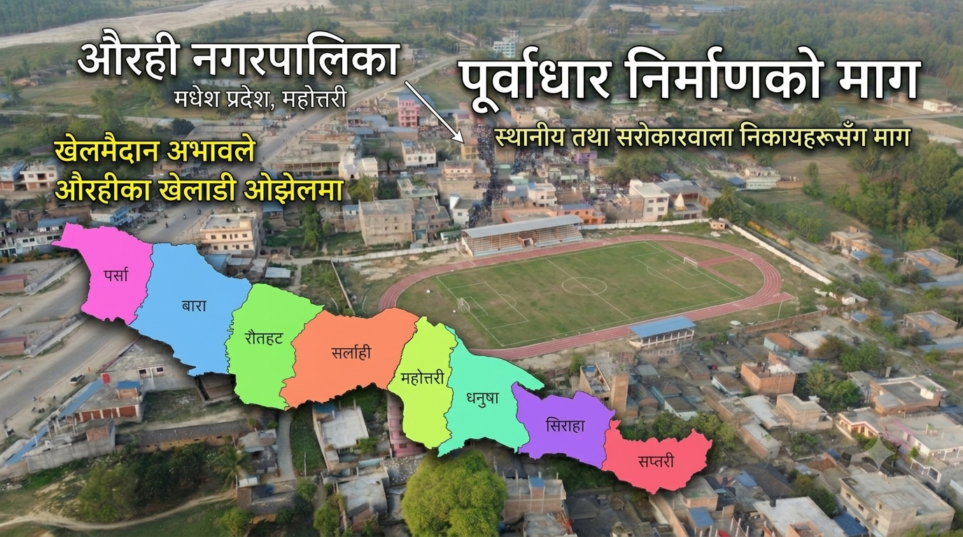खेलमैदान अभावले औरहीका खेलाडी ओझेलमा,पूर्वाधार निर्माणको माग